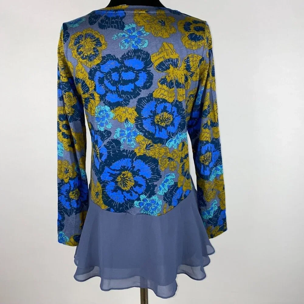 LOGO By Lori Goldstein Womens US XS Floral Cotton Modal Woven Chiffon Tunic Top - Picture 9 of 16